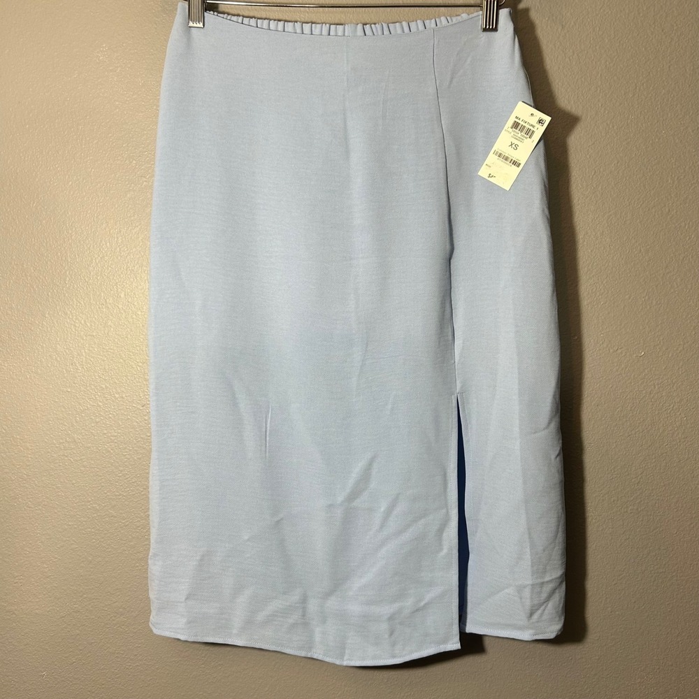 And Now This Light Blue Midi Skirt Elastic Waist Slit Casual Size XS NWT